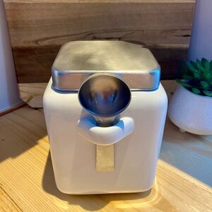 White Ceramic Square Canister with Silver Lid and Spoon